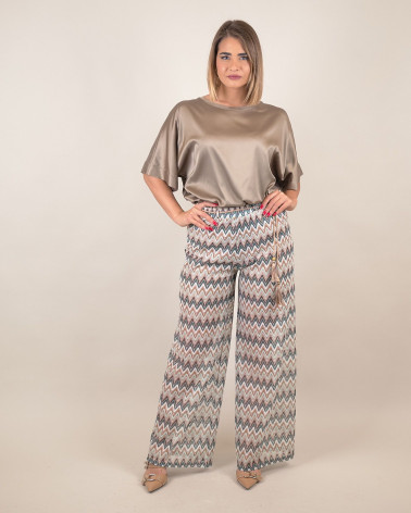 Pantaloni palazzo con motivo a zig zag multicolore