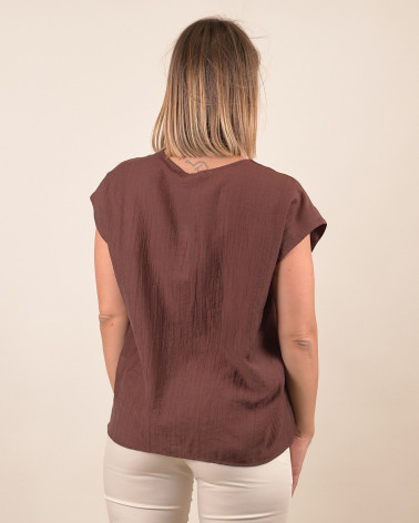 Blusa con scollo a V e manica ad aletta