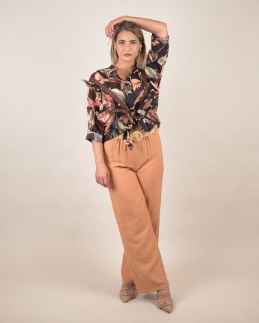 Camicia fantasia in cotone con volant