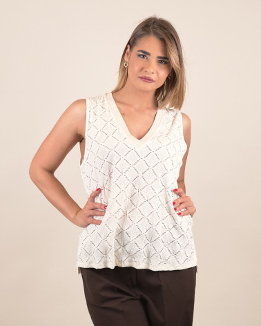 Top traforato con scollo a V