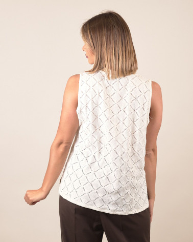 Top traforato con scollo a V