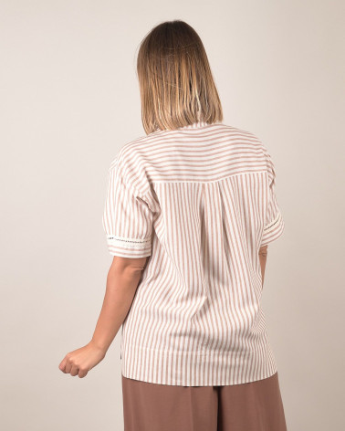 Camicia a righe in misto lino