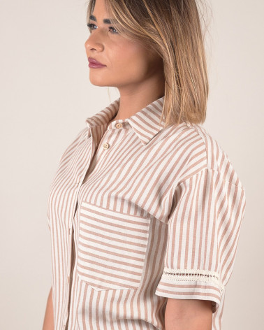 Camicia a righe in misto lino