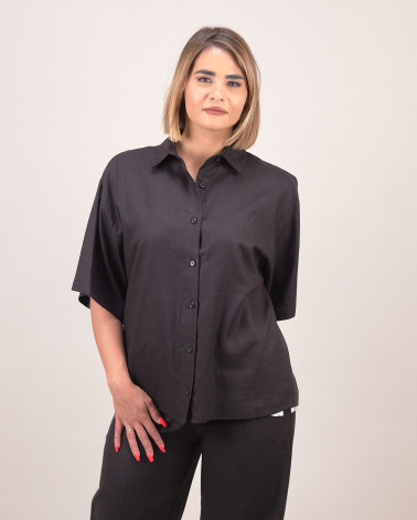 Camicia nera in lino misto viscosa