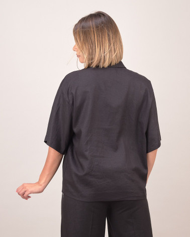 Camicia nera in lino misto viscosa