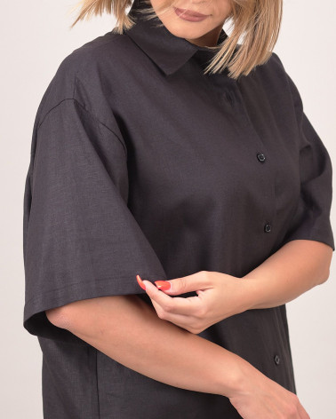 Camicia nera in lino misto viscosa