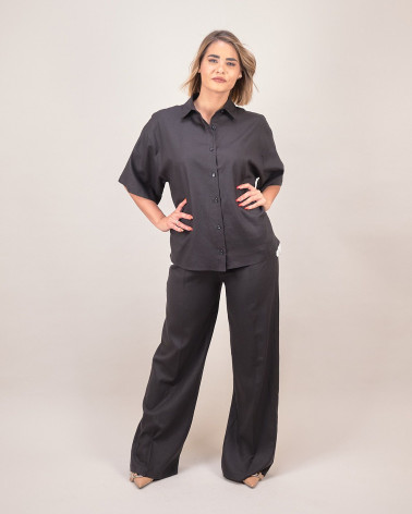 Camicia nera in lino misto viscosa