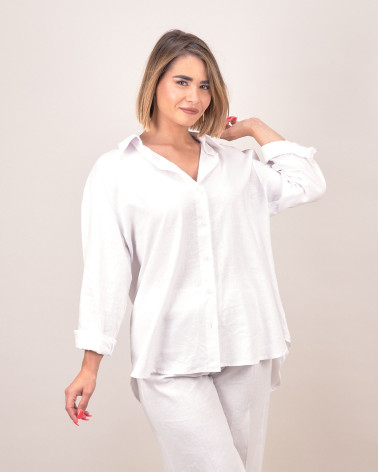 Camicia bianca in lino e viscosa