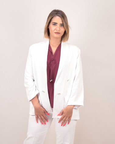 Blazer bianco in lino e viscosa