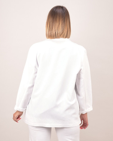 Blazer bianco in lino e viscosa