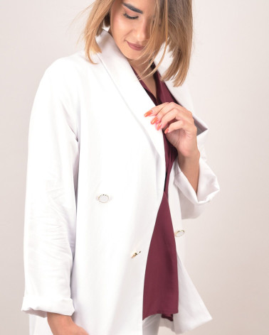 Blazer bianco in lino e viscosa