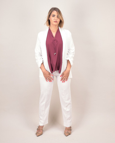 Blazer bianco in lino e viscosa