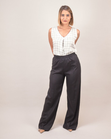 Pantalone bianco in lino e viscosa con elastico