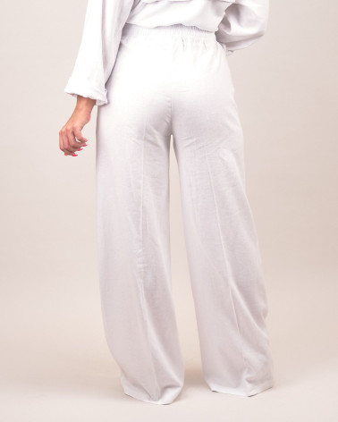 Pantalone bianco in lino e viscosa con elastico