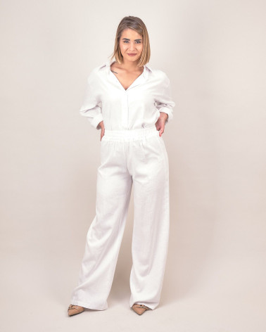 Pantalone bianco in lino e viscosa con elastico