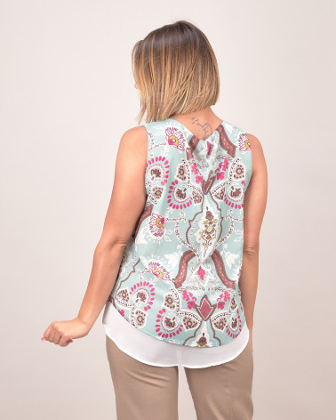Top smanicato con stampa cachemire