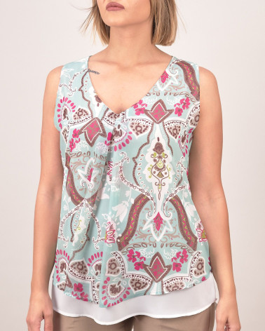 Top smanicato con stampa cachemire