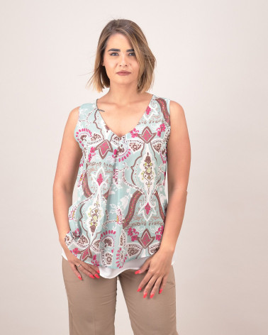 Top smanicato con stampa cachemire