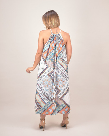 Abito con stampa foulard e scollo all?americana