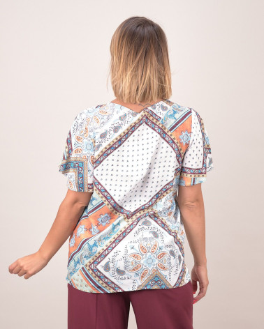 Blusa manica corta con stampa foulard in viscosa