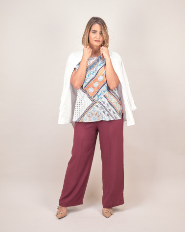 Blusa manica corta con stampa foulard in viscosa