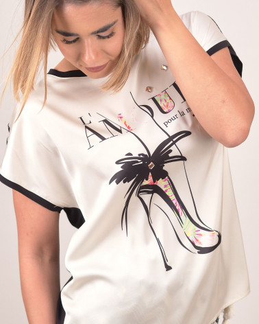 T-shirt avorio con stampa L’Amour