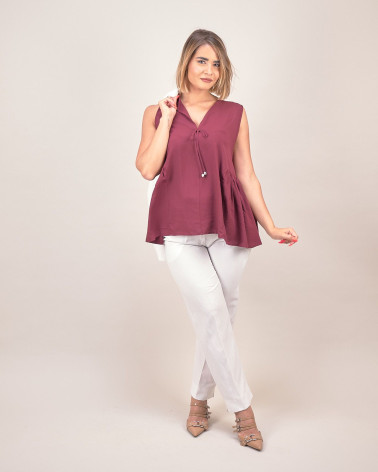 Pantalone dritto in misto lino e viscosa