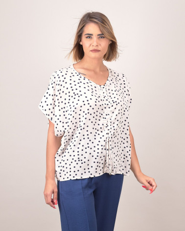 Blusa morbida a pois con arricciatura