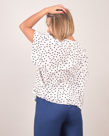Blusa morbida a pois con arricciatura