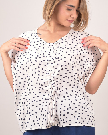 Blusa morbida a pois con arricciatura