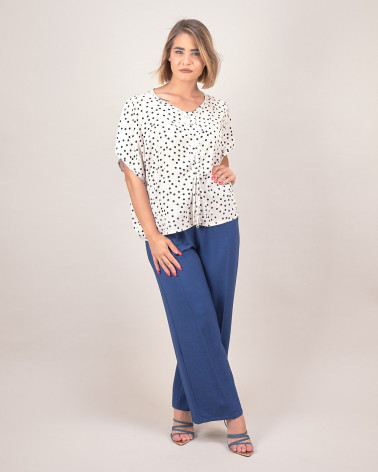 Blusa morbida a pois con arricciatura