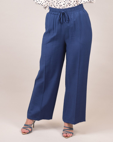 Pantalone ampio in viscosa con coulisse blu