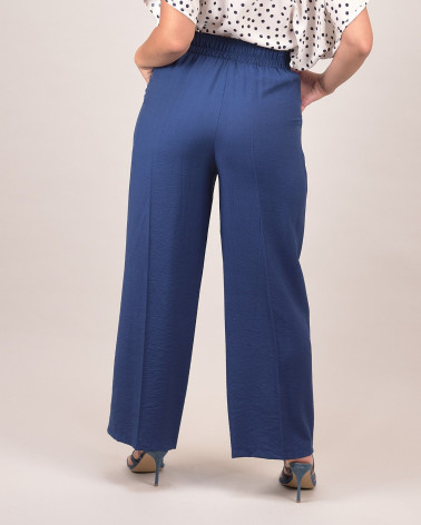 Pantalone ampio in viscosa con coulisse blu