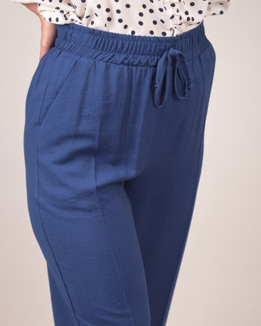 Pantalone ampio in viscosa con coulisse blu