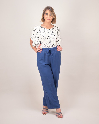 Pantalone ampio in viscosa con coulisse blu