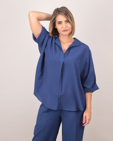 Camicia over in viscosa blu