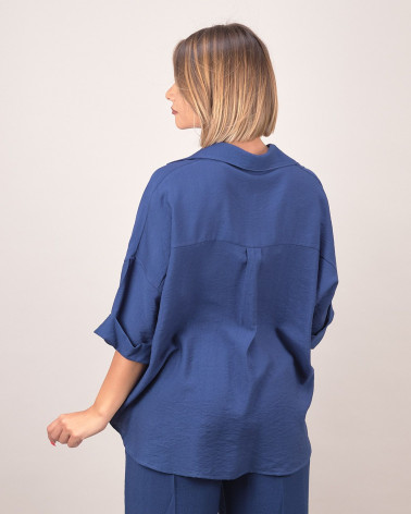 Camicia over in viscosa blu