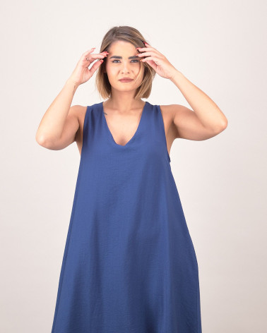 Abito lungo svasato in viscosa blu