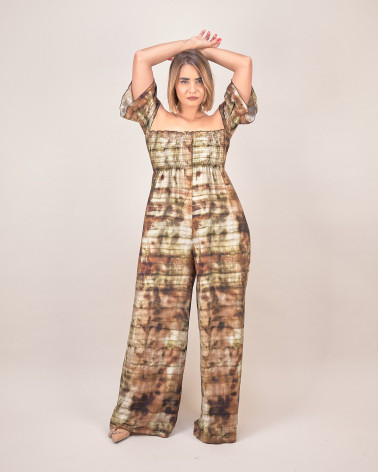 Tuta off-shoulder in fantasia verde