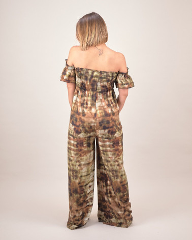 Tuta off-shoulder in fantasia verde