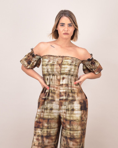 Tuta off-shoulder in fantasia verde