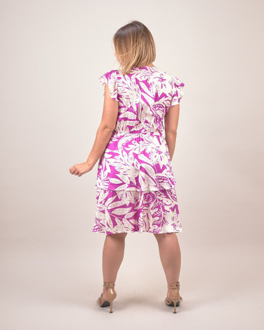 Abito corto fantasia con scollo a portafoglio