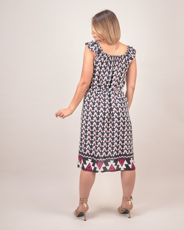 Abito con stampa geometrica e scollo arricciato