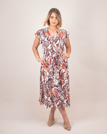 Abito incrociato con manica corta e fantasia