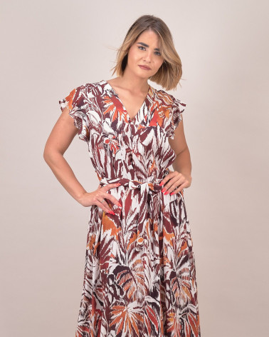 Abito incrociato con manica corta e fantasia