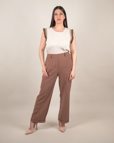 Pantaloni ampi con risvolto tabacco