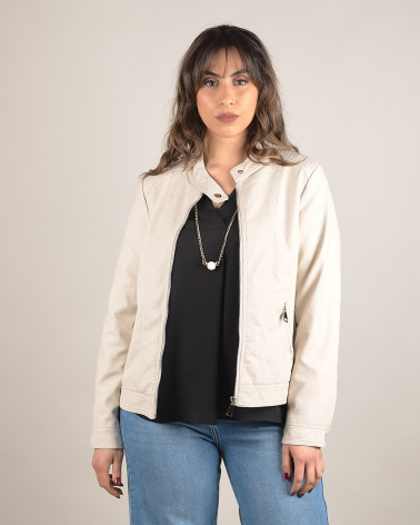 Giacca biker in ecopelle con zip e collo coreano