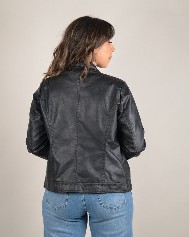 Giacca biker in ecopelle con zip e collo coreano