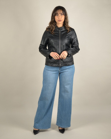 Giacca biker in ecopelle con zip e collo coreano