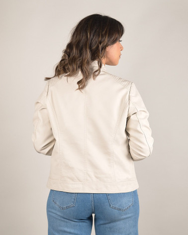 Giacca biker in ecopelle con zip e collo coreano